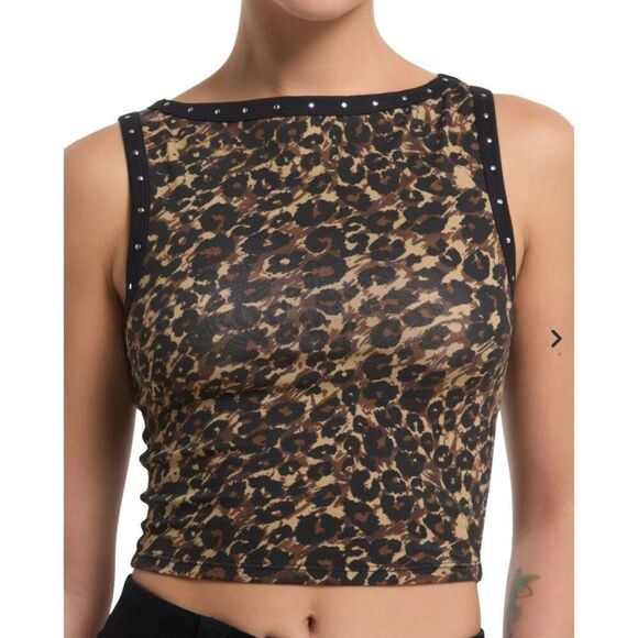 NWT Hot Topic Leopard Print & Rivets Cropped Tank Top - Picture 2 of 7